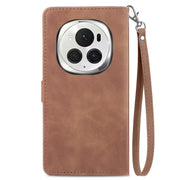 For Honor Magic6 Pro Embossed Flower Zipper Leather Phone Case(Brown)