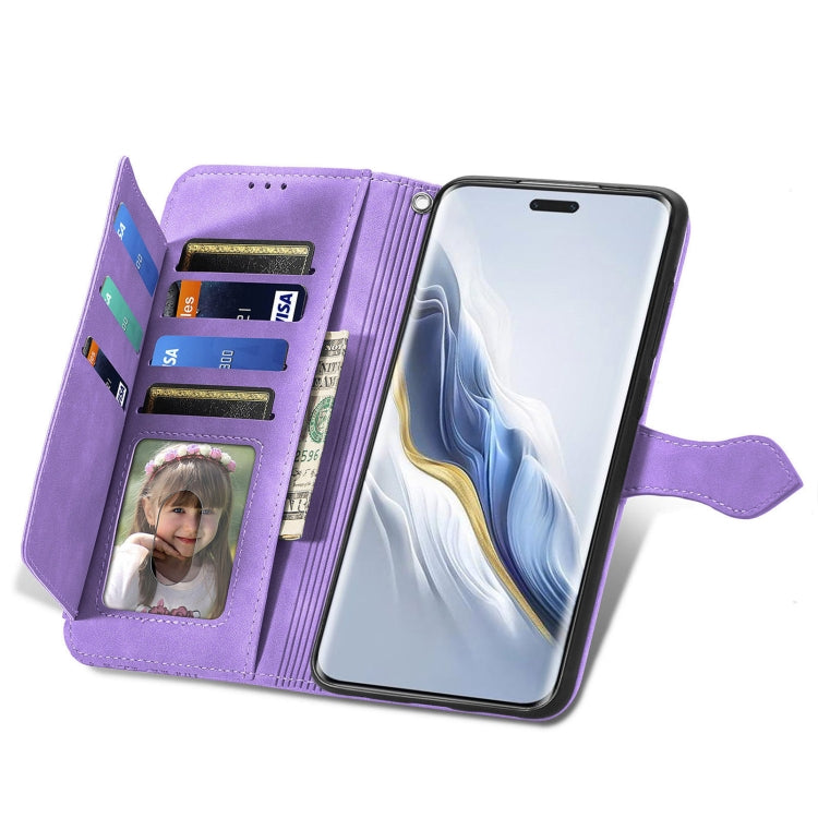 For Honor Magic6 Pro Embossed Flower Zipper Leather Phone Case(Purple)