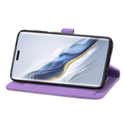 For Honor Magic6 Pro Embossed Flower Zipper Leather Phone Case(Purple)