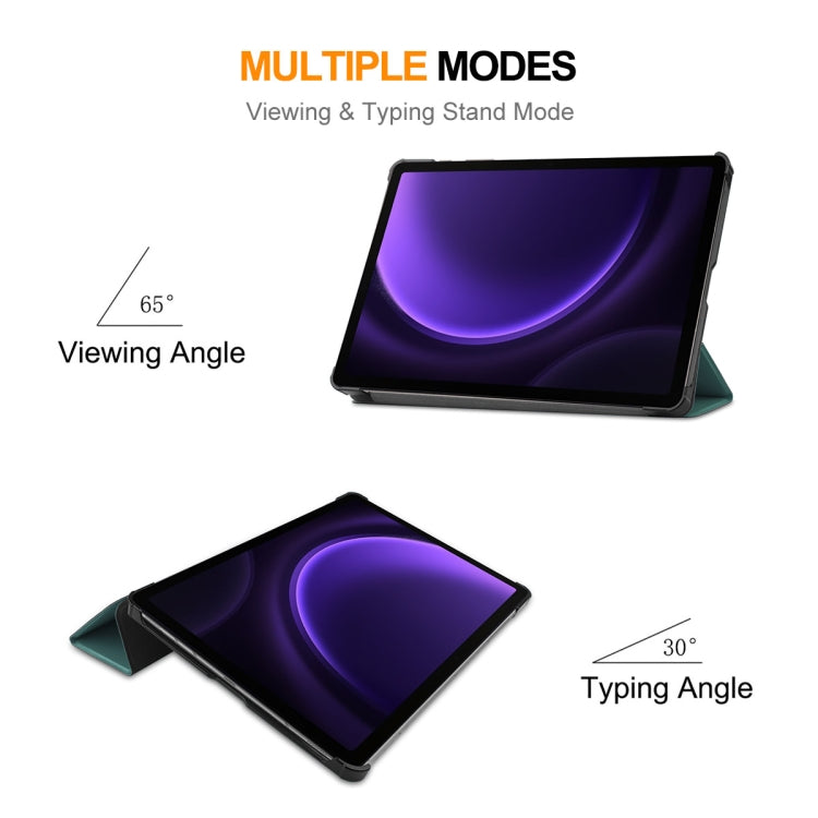For Samsung Galaxy Tab S9 FE ENKAY Tri-fold Custer Texture Leather Smart Tablet Case(Dark Blue)