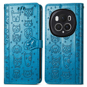 For Honor Magic6 Pro Cat and Dog Embossed Leather Phone Case(Blue)