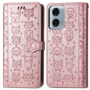 For Motorola MOTO G24 Power Cat and Dog Embossed Leather Phone Case(Rose Gold)