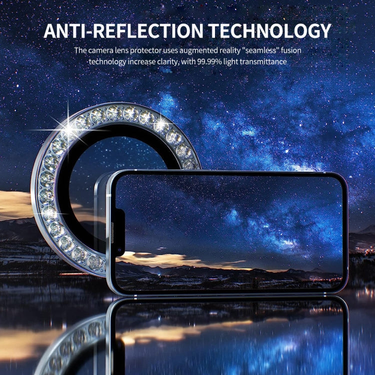 For iPhone 15 Pro / 15 Pro Max ENKAY AR Anti-reflection Individual Diamond Ring Camera Lens Glass Full Film(Deep Blue)