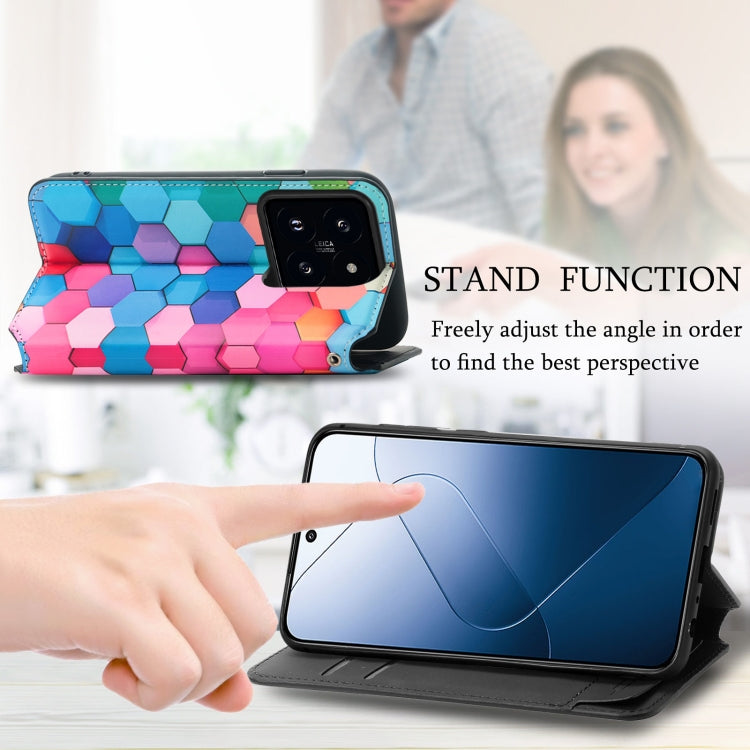 For Xiaomi 14 Pro CaseNeo Colorful Magnetic Leather Phone Case(Colorful Cube)