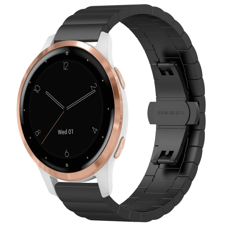 For Garmin Vivoactive 4S One Bead Butterfly Buckle Stainless Steel Metal Watch Band(Black)