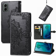 For Motorola Moto G 2024 Mandala Flower Embossed Leather Phone Case(Black)