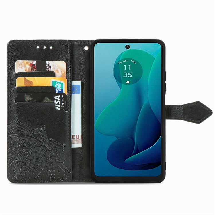 For Motorola Moto G 2024 Mandala Flower Embossed Leather Phone Case(Black)