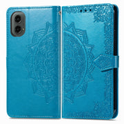 For Motorola Moto G 2024 Mandala Flower Embossed Leather Phone Case(Blue)