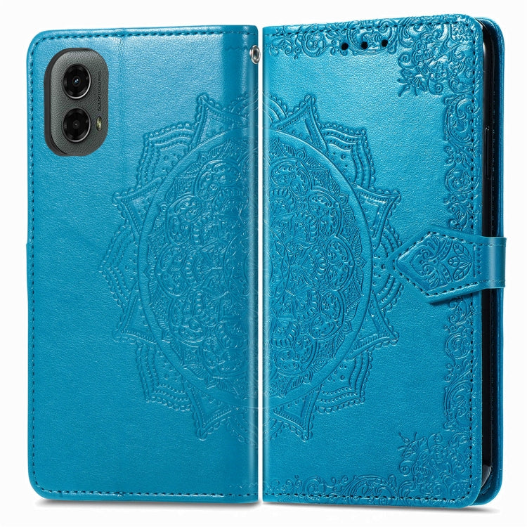 For Motorola Moto G 2024 Mandala Flower Embossed Leather Phone Case(Blue)