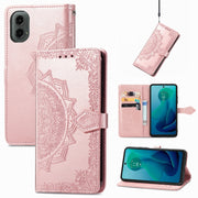 For Motorola Moto G 2024 Mandala Flower Embossed Leather Phone Case(Rose Gold)