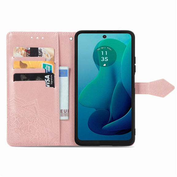 For Motorola Moto G 2024 Mandala Flower Embossed Leather Phone Case(Rose Gold)