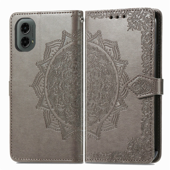 For Motorola Moto G 2024 Mandala Flower Embossed Leather Phone Case(Gray)