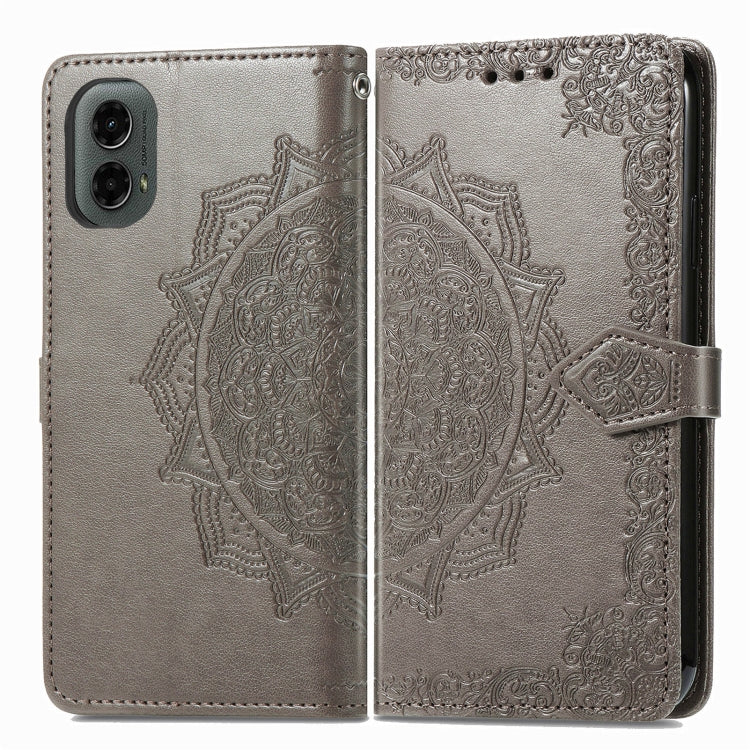 For Motorola Moto G 2024 Mandala Flower Embossed Leather Phone Case(Gray)