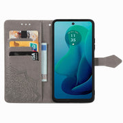 For Motorola Moto G 2024 Mandala Flower Embossed Leather Phone Case(Gray)