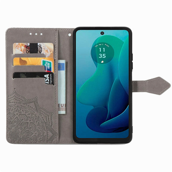 For Motorola Moto G 2024 Mandala Flower Embossed Leather Phone Case(Gray)