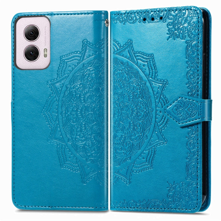 For Motorola Moto G Power 2024 Mandala Flower Embossed Leather Phone Case(Blue)