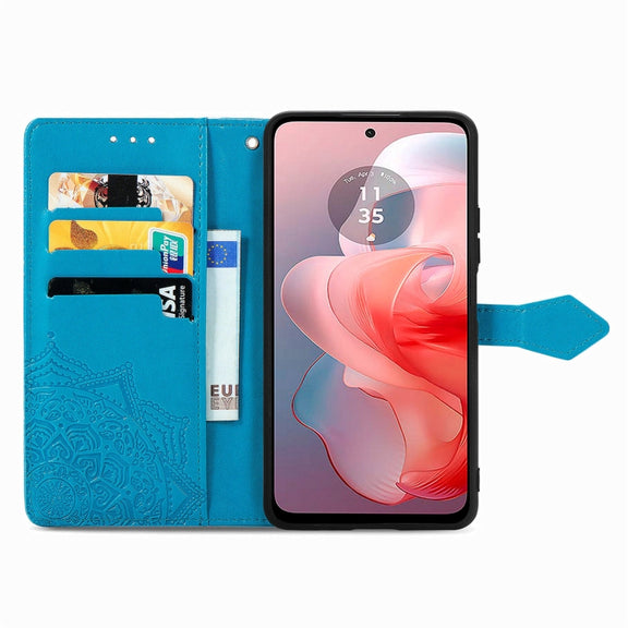 For Motorola Moto G Power 2024 Mandala Flower Embossed Leather Phone Case(Blue)