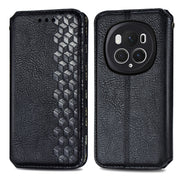For Honor Magic6 Pro Cubic Grid Pressed Magnetic Leather Phone Case(Black)
