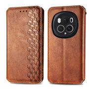 For Honor Magic6 Pro Cubic Grid Pressed Magnetic Leather Phone Case(Brown)