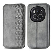 For Honor Magic6 Pro Cubic Grid Pressed Magnetic Leather Phone Case(Grey)