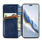 For Honor Magic6 Pro Cubic Grid Pressed Magnetic Leather Phone Case(Blue)