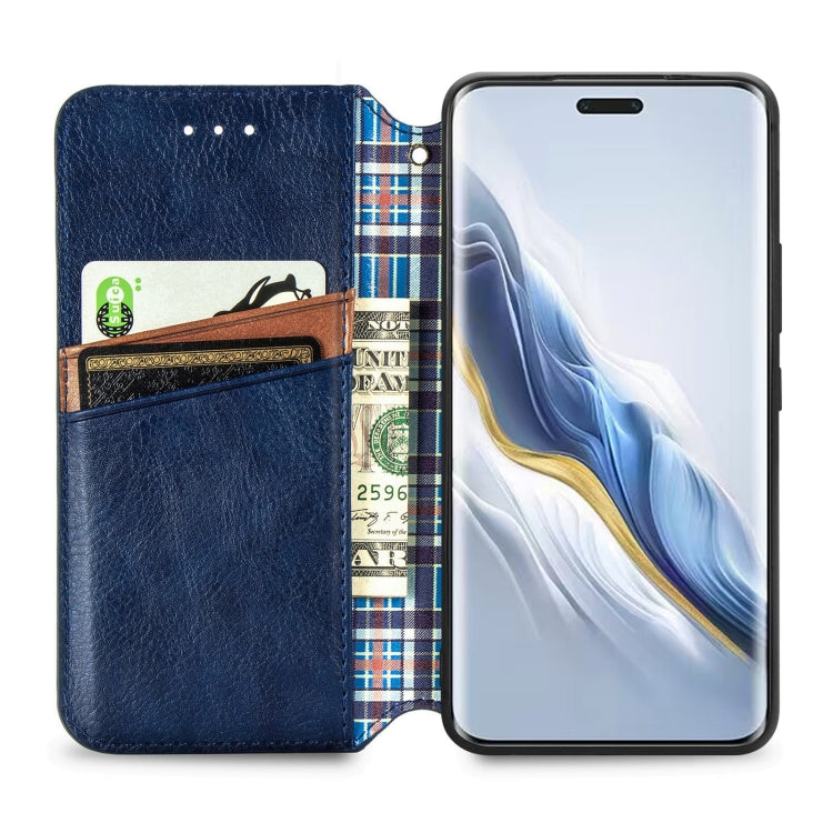 For Honor Magic6 Pro Cubic Grid Pressed Magnetic Leather Phone Case(Blue)