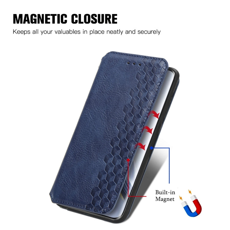 For Honor Magic6 Pro Cubic Grid Pressed Magnetic Leather Phone Case(Blue)