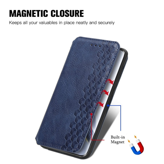 For Honor Magic6 Pro Cubic Grid Pressed Magnetic Leather Phone Case(Blue)