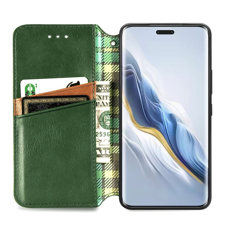 For Honor Magic6 Pro Cubic Grid Pressed Magnetic Leather Phone Case(Green)