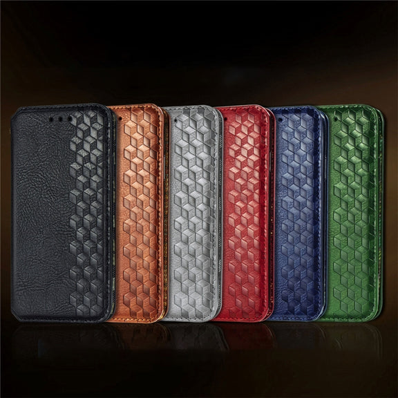 For Honor Magic6 Pro Cubic Grid Pressed Magnetic Leather Phone Case(Red)