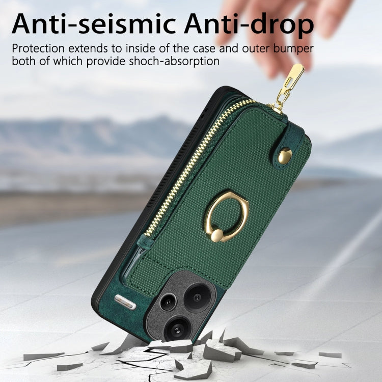 Xiaomi Redmi Note 13 Pro+ Cross Leather Ring Vertical Zipper Wallet Back Phone Case(Green)