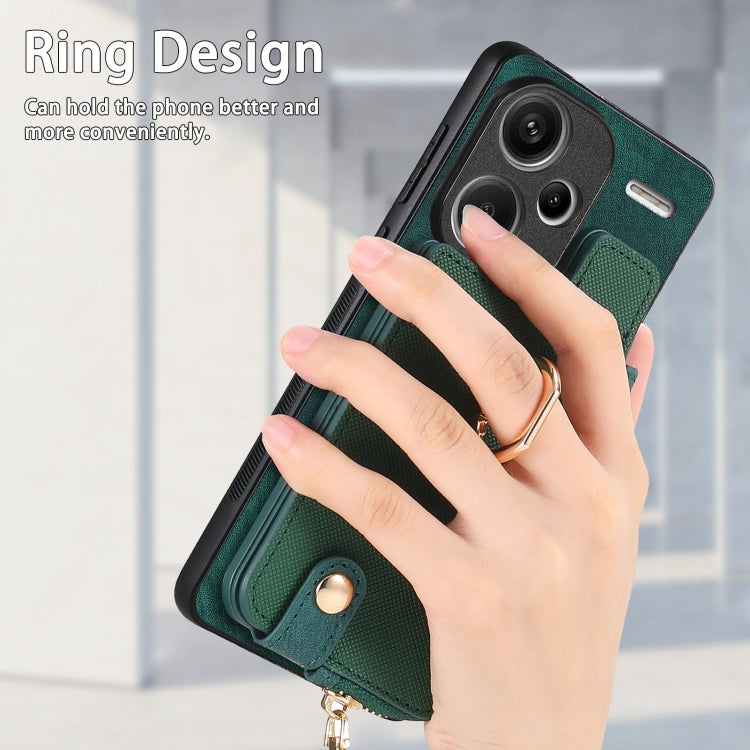 Xiaomi Redmi Note 13 Pro+ Cross Leather Ring Vertical Zipper Wallet Back Phone Case(Green)