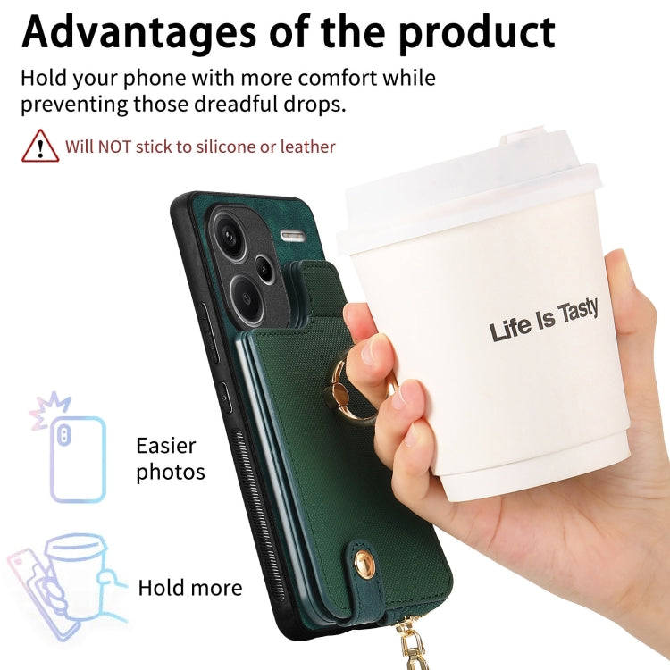 Xiaomi Redmi Note 13 Pro+ Cross Leather Ring Vertical Zipper Wallet Back Phone Case(Green)