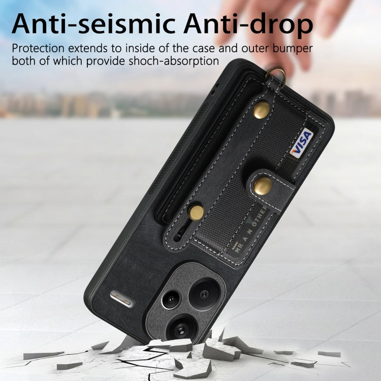 For Xiaomi Redmi Note 13 Pro+ Retro Cross Wristband Wallet Leather Back Phone Case(Black)