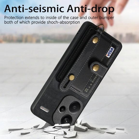 For Xiaomi Redmi Note 13 Pro+ Retro Cross Wristband Wallet Leather Back Phone Case(Black)