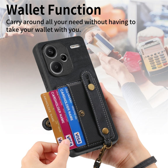 For Xiaomi Redmi Note 13 Pro+ Retro Cross Wristband Wallet Leather Back Phone Case(Black)