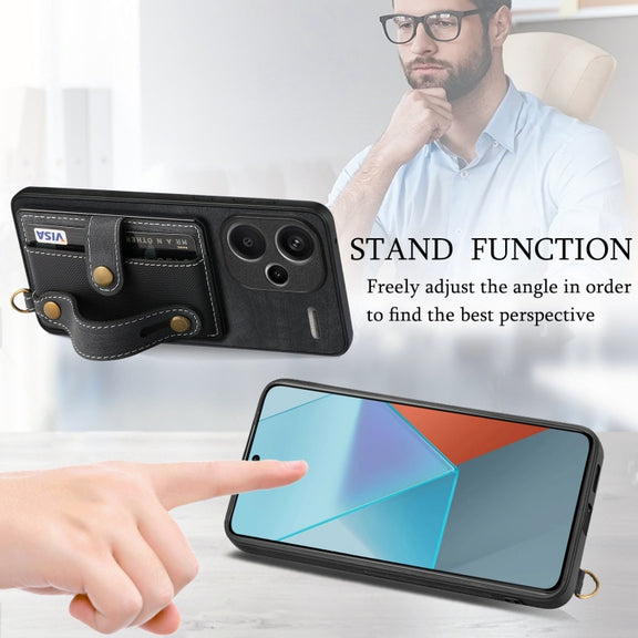 For Xiaomi Redmi Note 13 Pro+ Retro Cross Wristband Wallet Leather Back Phone Case(Black)