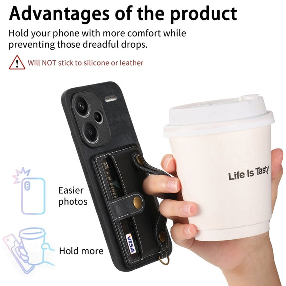 For Xiaomi Redmi Note 13 Pro+ Retro Cross Wristband Wallet Leather Back Phone Case(Black)