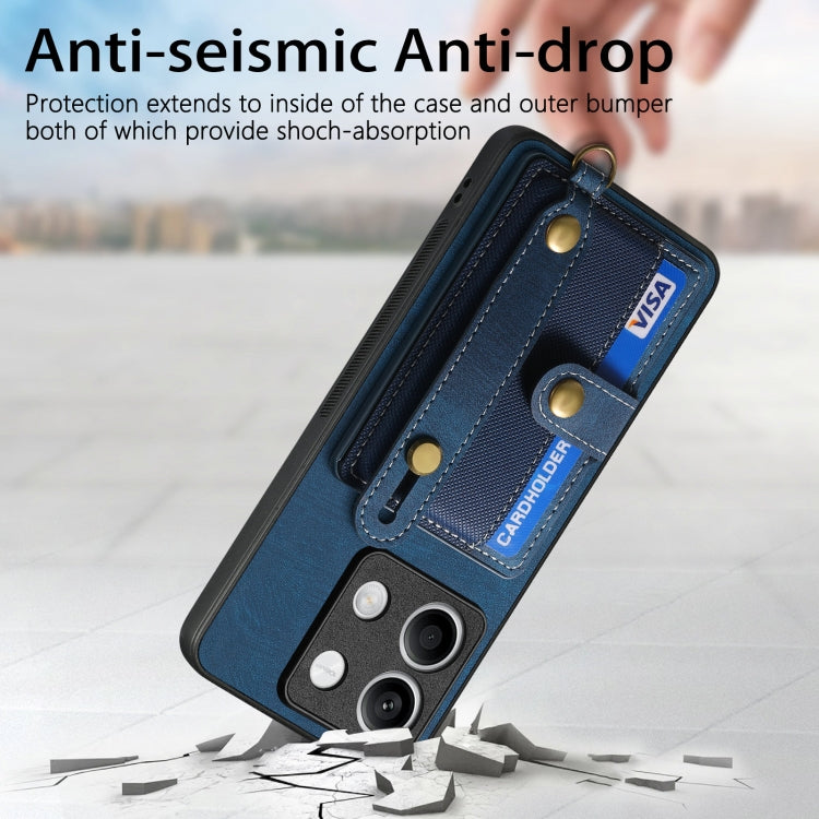 For Xiaomi Redmi Note 13 Retro Cross Wristband Wallet Leather Back Phone Case(Blue)