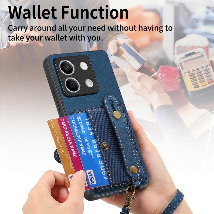 For Xiaomi Redmi Note 13 Retro Cross Wristband Wallet Leather Back Phone Case(Blue)