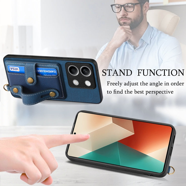 For Xiaomi Redmi Note 13 Retro Cross Wristband Wallet Leather Back Phone Case(Blue)