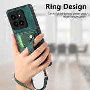 For Xiaomi 14 Pro Retro Cross Wristband Wallet Leather Back Phone Case(Blue)