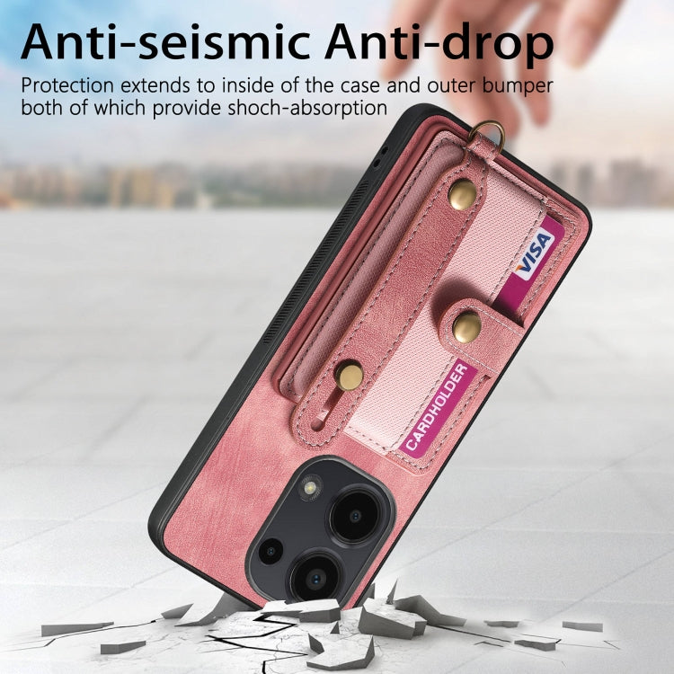 For Xiaomi Redmi Note 13 Pro 4G Retro Cross Wristband Wallet Leather Back Phone Case(Pink)