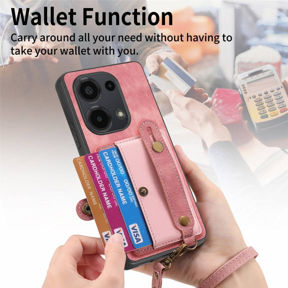 For Xiaomi Redmi Note 13 Pro 4G Retro Cross Wristband Wallet Leather Back Phone Case(Pink)