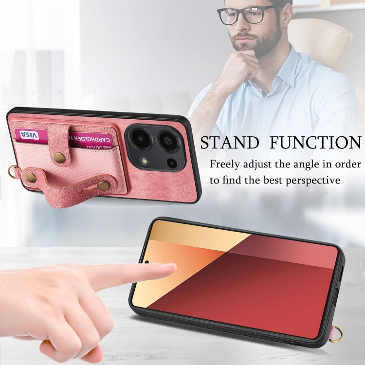 For Xiaomi Redmi Note 13 Pro 4G Retro Cross Wristband Wallet Leather Back Phone Case(Pink)