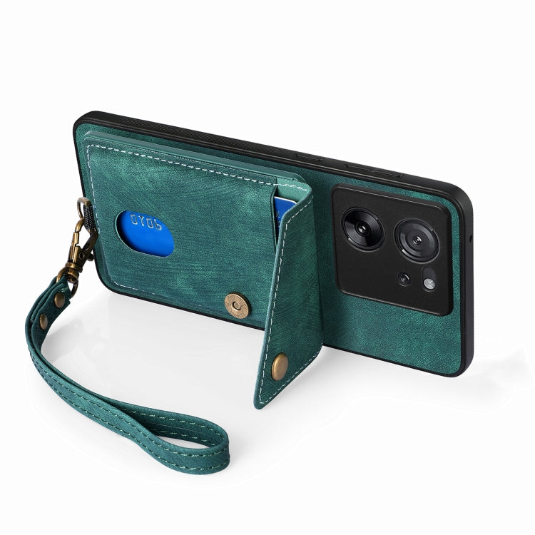 For Xiaomi 13T / 13T Pro Retro Card Wallet Fold Leather Phone Case with Strap(Green)