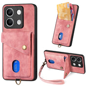 For Xiaomi Redmi Note 13 5G Retro Card Wallet Fold Leather Phone Case with Strap(Pink)