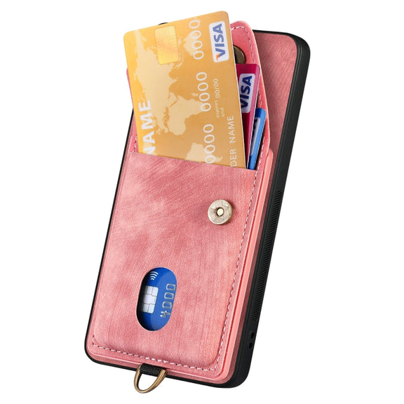 For Xiaomi Redmi Note 13 5G Retro Card Wallet Fold Leather Phone Case with Strap(Pink)