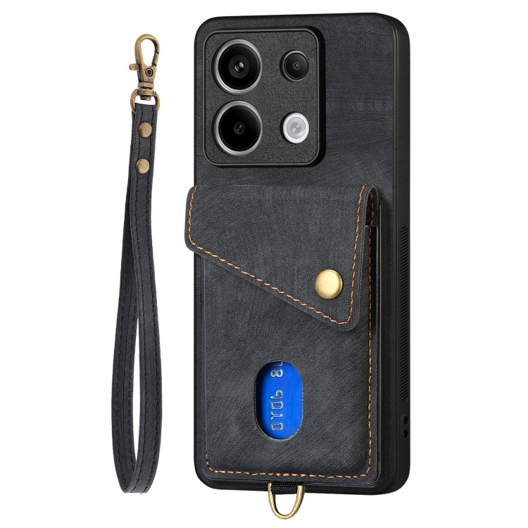 For Xiaomi Redmi Note 13 Pro 5G Retro Card Wallet Fold Leather Phone Case with Strap(Black)