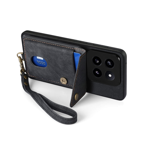 For Xiaomi 14 Pro Retro Card Wallet Fold Leather Phone Case with Strap(Black)